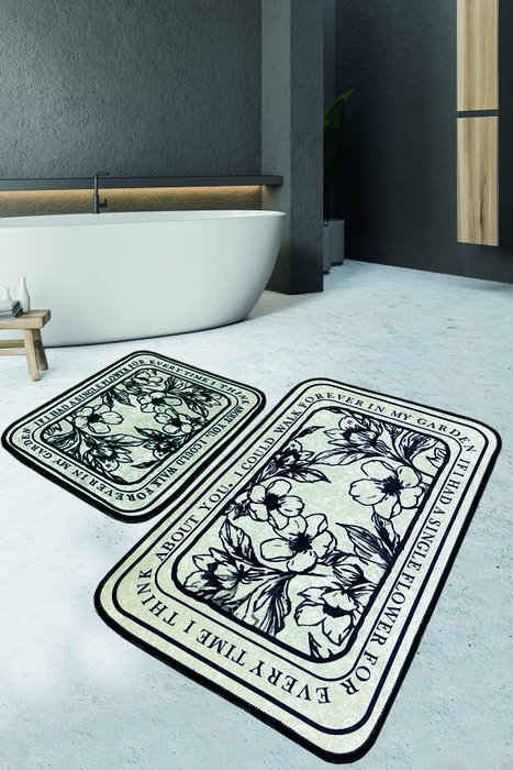 Mijölnir Juego de alfombras de baño Crema y negro Mijölnir Juego de alfombras de baño Crema y negro